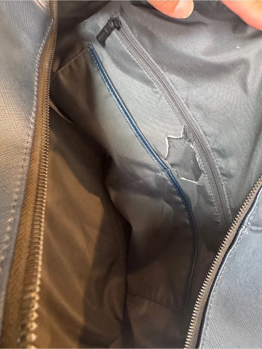 Away The Everywhere Bag blue saffiano leather weekender travel duffel bag